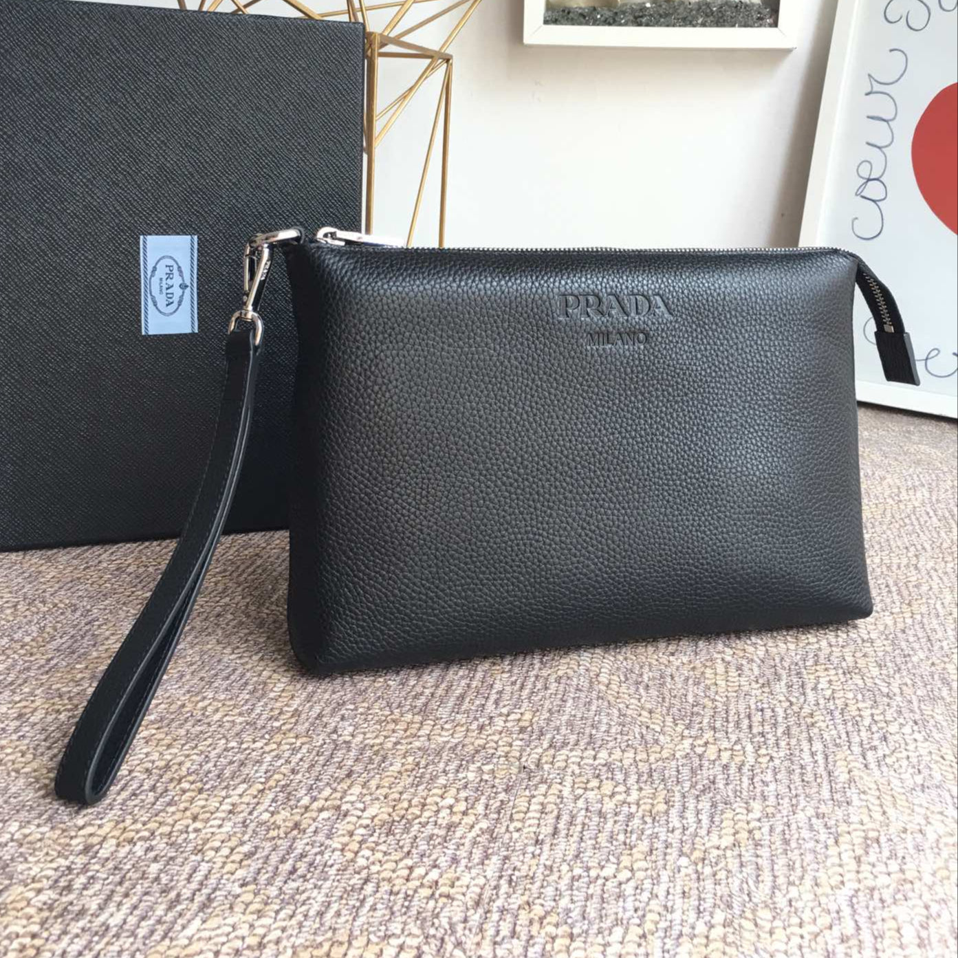 1532923609_2221429049_0.jpg CLUTCH 29 IN BLACK GRAINED CALFSKIN SILVER HARDWARE - 图片 1