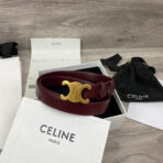 CL MEDIUM 25 MM TRIOMPHE BELT IN WINE RED LEATHER GOLD HARDWARE - 图片 2