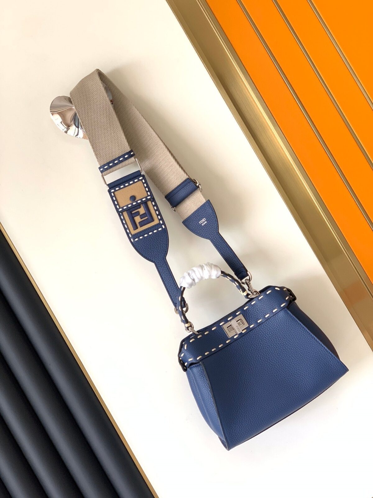 Peekaboo Mini Selleria Bag 23cm blue leather shw with 220 hand-sewn stitches - 图片 9