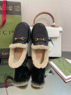 GG LOAFER IN BLACK CALFSKIN WITH BEIGE WOOL LINING - 图片 5