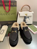GG LOAFER IN BLACK CALFSKIN WITH BEIGE WOOL LINING - 图片 4