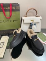 GG LOAFER IN BLACK CALFSKIN WITH BEIGE WOOL LINING - 图片 3