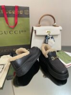 GG LOAFER IN BLACK CALFSKIN WITH BEIGE WOOL LINING - 图片 6