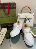 GG LOAFER IN WHITE CALFSKIN WITH BEIGE WOOL LINING - 图片 4