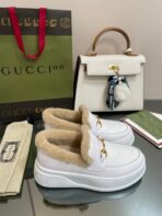 GG LOAFER IN WHITE CALFSKIN WITH BEIGE WOOL LINING - 图片 2