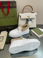GG LOAFER IN WHITE CALFSKIN WITH BEIGE WOOL LINING - 图片 8