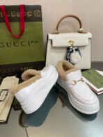 GG LOAFER IN WHITE CALFSKIN WITH BEIGE WOOL LINING - 图片 6