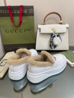 GG LOAFER IN WHITE CALFSKIN WITH BEIGE WOOL LINING - 图片 7