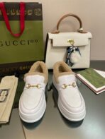 GG LOAFER IN WHITE CALFSKIN WITH BEIGE WOOL LINING - 图片 3