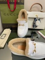 GG LOAFER IN WHITE CALFSKIN WITH BEIGE WOOL LINING - 图片 5