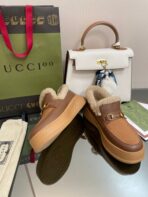 GG LOAFER IN PEANUT BROWN AND CHOCOLATE BROWN CALFSKIN WITH BEIGE WOOL LINING - 图片 3
