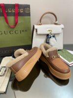 GG LOAFER IN PEANUT BROWN AND CHOCOLATE BROWN CALFSKIN WITH BEIGE WOOL LINING - 图片 6