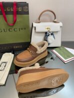 GG LOAFER IN PEANUT BROWN AND CHOCOLATE BROWN CALFSKIN WITH BEIGE WOOL LINING - 图片 9
