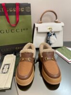 GG LOAFER IN PEANUT BROWN AND CHOCOLATE BROWN CALFSKIN WITH BEIGE WOOL LINING - 图片 5