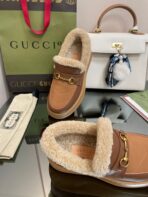 GG LOAFER IN PEANUT BROWN AND CHOCOLATE BROWN CALFSKIN WITH BEIGE WOOL LINING - 图片 8