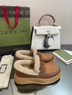 GG LOAFER IN PEANUT BROWN AND CHOCOLATE BROWN CALFSKIN WITH BEIGE WOOL LINING - 图片 2