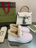 GG LOAFER IN WHITE MIX LIGHT PINK CALFSKIN WITH BEIGE WOOL LINING - 图片 3