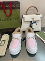 GG LOAFER IN WHITE MIX LIGHT PINK CALFSKIN WITH BEIGE WOOL LINING - 图片 2