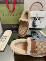 GG LOAFER IN PEANUT BROWN JACQUARD AND CHOCOLATE BROWN CALFSKIN WITH BEIGE WOOL LINING - 图片 7