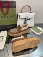 GG LOAFER IN PEANUT BROWN JACQUARD AND CHOCOLATE BROWN CALFSKIN WITH BEIGE WOOL LINING - 图片 9