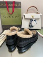 GG LOAFER IN PEANUT BROWN JACQUARD AND BLACK CALFSKIN WITH BEIGE WOOL LINING - 图片 7