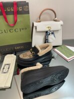 GG LOAFER IN PEANUT BROWN JACQUARD AND BLACK CALFSKIN WITH BEIGE WOOL LINING - 图片 9