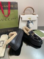 GG LOAFER IN BLACK JACQUARD AND CALFSKIN WITH BEIGE WOOL LINING - 图片 7