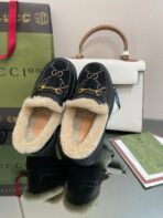GG LOAFER IN BLACK JACQUARD AND CALFSKIN WITH BEIGE WOOL LINING - 图片 4