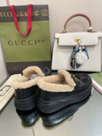 GG LOAFER IN BLACK JACQUARD AND CALFSKIN WITH BEIGE WOOL LINING - 图片 8