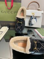 GG LOAFER IN BLACK JACQUARD AND CALFSKIN WITH BEIGE WOOL LINING - 图片 6