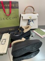 GG LOAFER IN BLACK JACQUARD AND CALFSKIN WITH BEIGE WOOL LINING - 图片 9