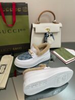 GG LOAFER IN BLUE JACQUARD MIX WHITE CALFSKIN WITH BEIGE WOOL LINING - 图片 9