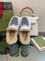GG LOAFER IN BLUE JACQUARD MIX WHITE CALFSKIN WITH BEIGE WOOL LINING - 图片 5