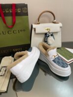 GG LOAFER IN BLUE JACQUARD MIX WHITE CALFSKIN WITH BEIGE WOOL LINING - 图片 8