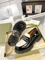 GG LOAFER WITH GG CHAINS GLOSSY BLACK AND WHITE CALFSKIN - 图片 9