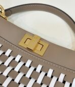 PEEKABOO 24 IN WHITE MIX BROWN INTERLACED CALFSKIN GOLD HARDWARE - 图片 7