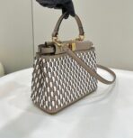 PEEKABOO 24 IN WHITE MIX BROWN INTERLACED CALFSKIN GOLD HARDWARE - 图片 9