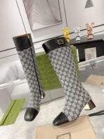 GG KNEE BOOTS IN LIGHT GRAY MONOGRAM CANVAS AND BLACK GLOSSY SHEEPSKIN - 图片 4