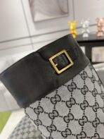 GG KNEE BOOTS IN LIGHT GRAY MONOGRAM CANVAS AND BLACK GLOSSY SHEEPSKIN - 图片 5
