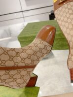 GG KNEE BOOTS IN BRONZE BROWN MONOGRAM CANVAS AND GLOSSY SHEEPSKIN - 图片 4