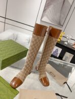 GG KNEE BOOTS IN BRONZE BROWN MONOGRAM CANVAS AND GLOSSY SHEEPSKIN - 图片 5