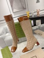 GG KNEE BOOTS IN BRONZE BROWN MONOGRAM CANVAS AND GLOSSY SHEEPSKIN - 图片 6