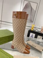 GG KNEE BOOTS IN BRONZE BROWN MONOGRAM CANVAS AND GLOSSY SHEEPSKIN - 图片 7