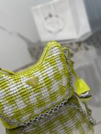 CROCHET HOBO BAG 22 IN VOLT GREEN MIX WHITE RAFFIA SILVER HARDWARE - 图片 5