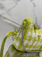 CROCHET HOBO BAG 22 IN VOLT GREEN MIX WHITE RAFFIA SILVER HARDWARE - 图片 6