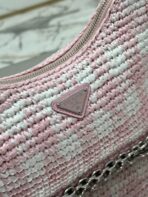 CROCHET HOBO BAG 22 IN PINK MIX WHITE RAFFIA SILVER HARDWARE - 图片 2