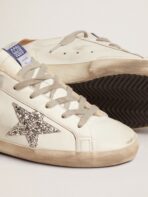 Sup-S sneakers with shearling lining, silver glitter star and lizard-print dove-gray leather heel tab - 图片 4