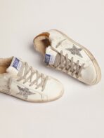 Sup-S sneakers with shearling lining, silver glitter star and lizard-print dove-gray leather heel tab - 图片 2
