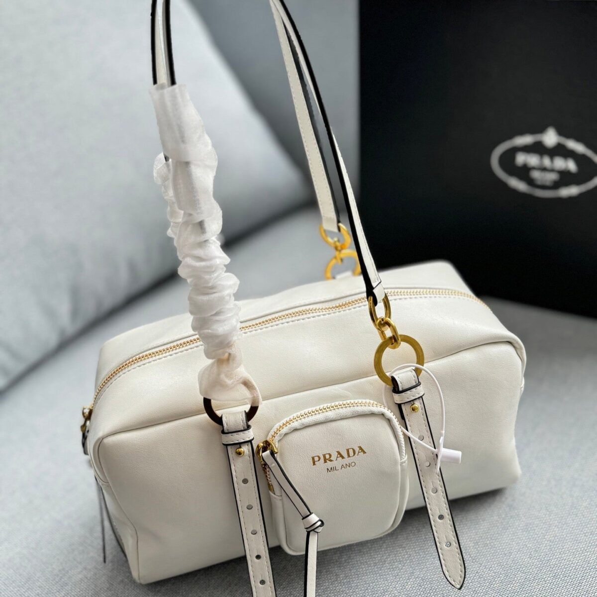 DANGLE TOP HANDLE BAG 30 IN WHITE SHINY CALFSKIN - 图片 1
