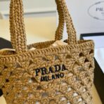 CROCHET BUCKET BAG 32 IN BROWN WOVEN RAFFIA EMBROIDED LOGO - 图片 5